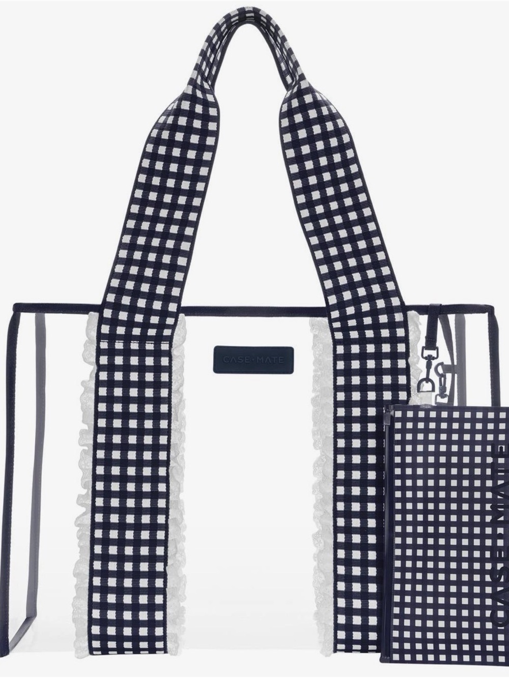 Case-Mate Clear Tote with Navy and White Gingham Handles